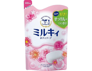 Жидкое мыло для тела аромат цветов с керамидами и молочными протеинами Cow Brand Milky Body Soap (400 мл, м/у)