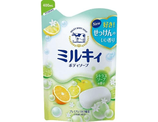 Cow Brand Milky body soap Жидкое мыло для тела с керамидами и молочными протеинами аромат цитрусовых 400 мл запасной блок