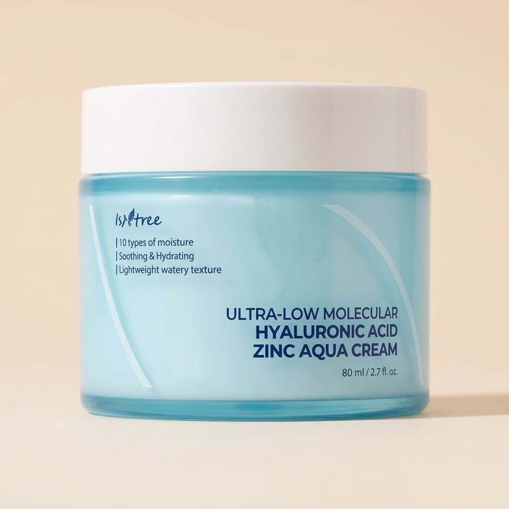 Успокаивающий крем для лица с гиалуроновой кислотой и цинком Ultra-low Molecular Hyaluronic Acid Zinc Aqua Cream Isntree   Объём: 80 мл