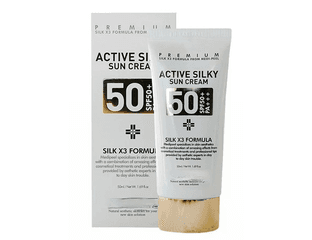 Солнцезащитный крем с комплексом пептидов и шёлка Active Silky Sun Cream SPF50+PA+++ (50 мл)