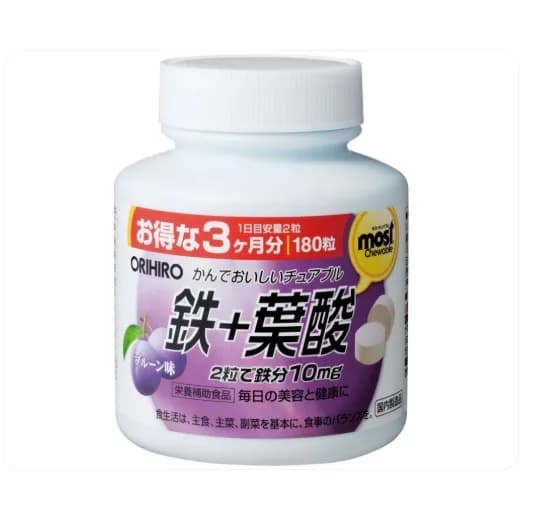Orihiro MOST Chewable Iron + Folic Acid Жевательные таблетки с железом и фолиевой кислотой 180 шт на 90 дней