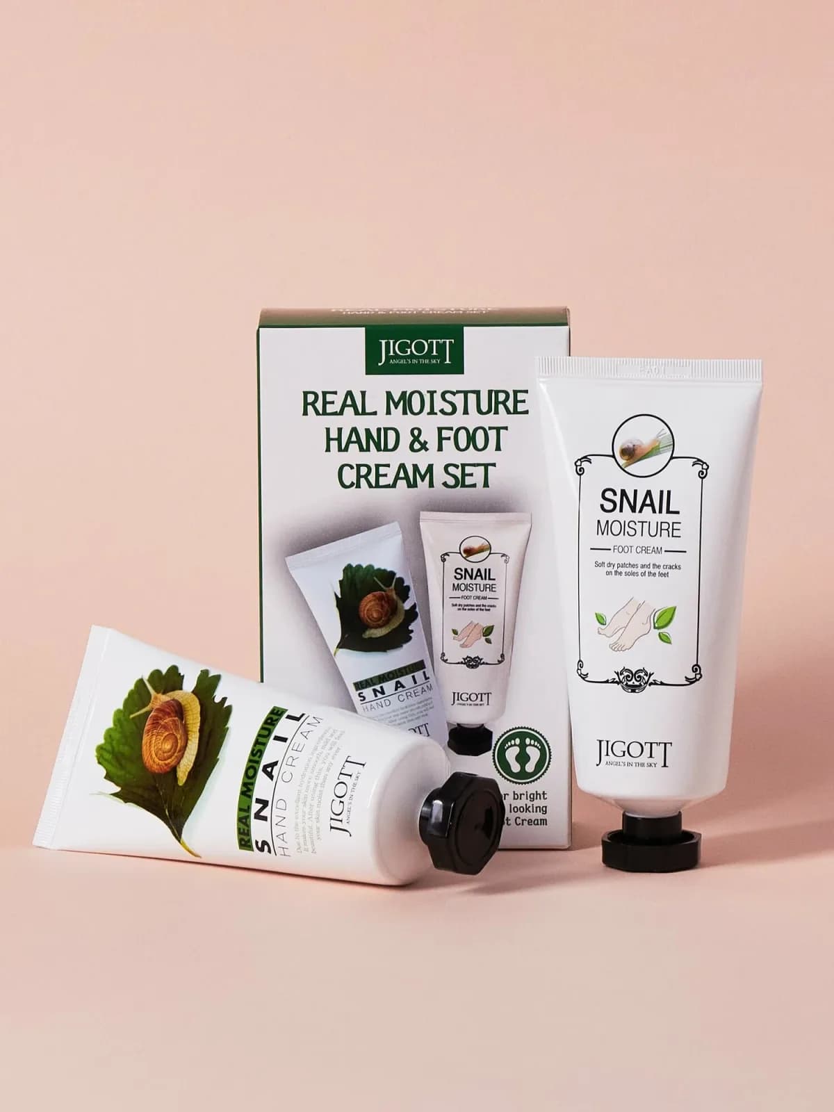 Подарочный набор кремов для рук и ног с муцином улитки Jigott Snail Real Moisture Hand & Foot Cream Set
